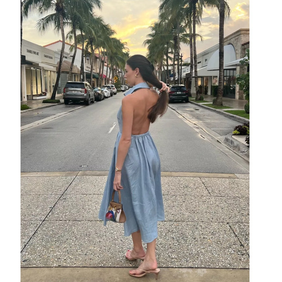 Reformation Tace Linen Open Back Midi Dress Size 4 - Picture 8 of 13